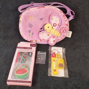 Girls Butterfly Purse, Nail Grooming Kit, Key Chain and Earrings.